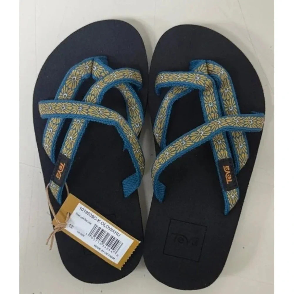 Teva Little Girl's K12 Blue Gold Olowahu Flip Flop Sandals